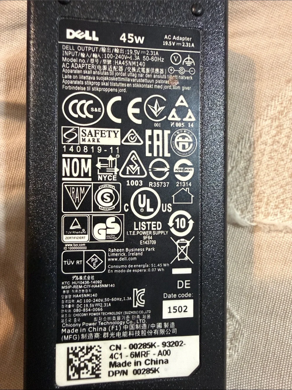Dell Black 45W Laptop Power Adapter Charger